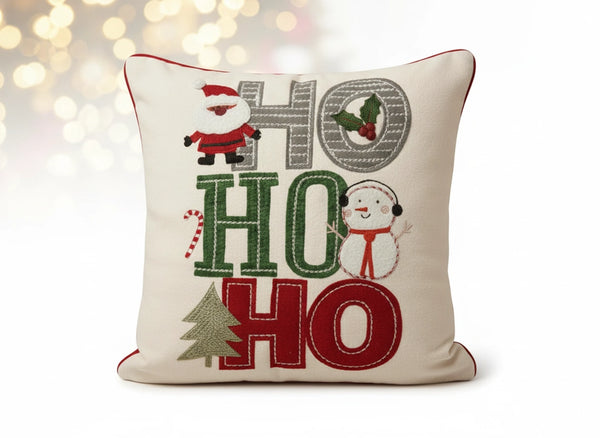HO HO HO Santa Snowman Appliqué Cushion Cover