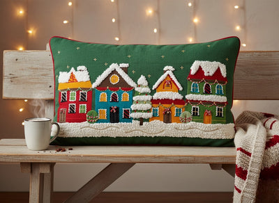 Christmas Village Scene Tufted Cushion Cover