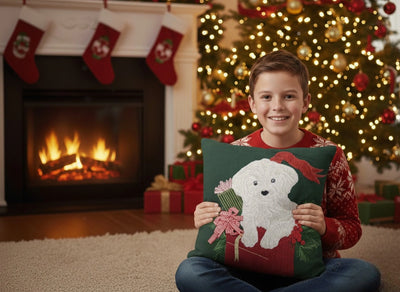 Christmas Puppy Dog Appliqué Cushion Cover - Fuzzy Holiday Gift Decor