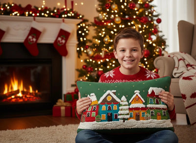 Christmas Village Scene Tufted Cushion Cover