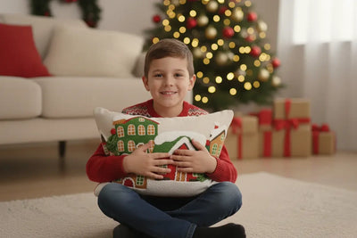 Festive Winter Village Embroidered Cushion Cover!