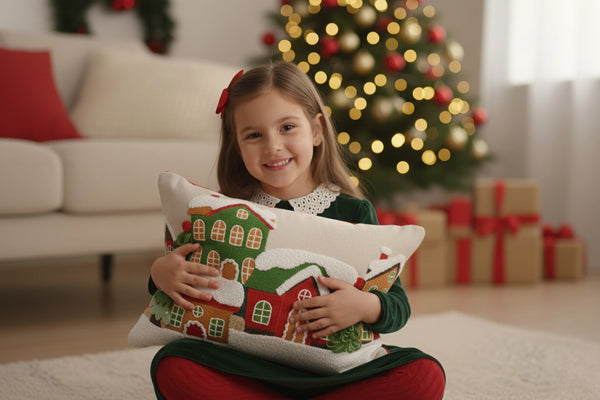 Festive Winter Village Embroidered Cushion Cover!