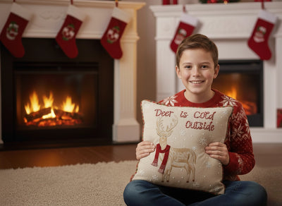 Deer is Cold Outside Embroidered Reindeer Cushion Cover