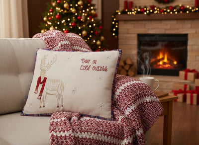 Deer is Cold Outside Embroidered Reindeer Cushion Cover