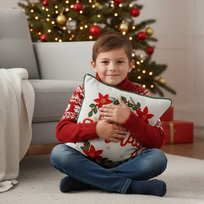 Embroidered “Happy Holidays” Cushion Cover