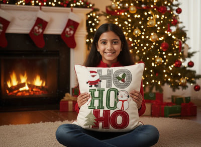 HO HO HO Santa Snowman Appliqué Cushion Cover