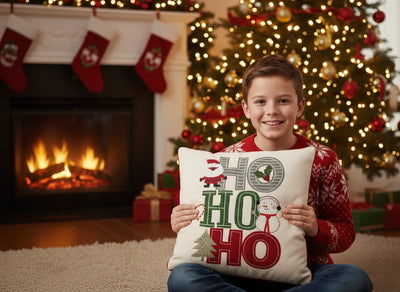 HO HO HO Santa Snowman Appliqué Cushion Cover