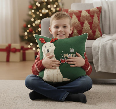 Merry Woofmas Dog Embroidered Cushion Cover!