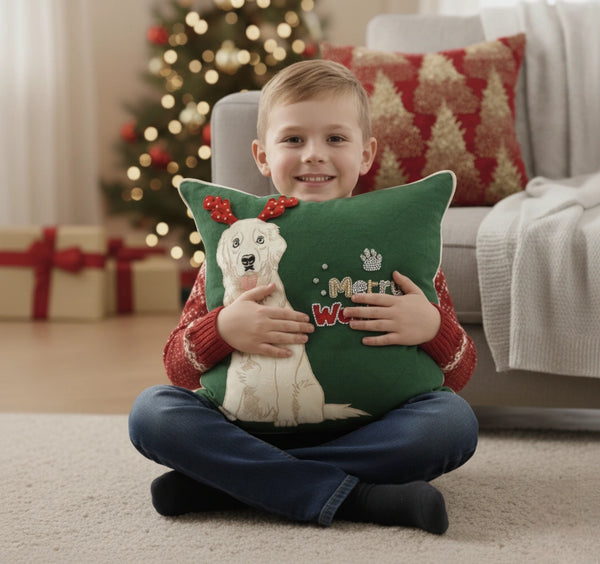 Merry Woofmas Dog Embroidered Cushion Cover!
