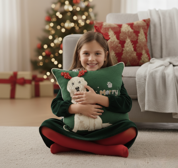 Merry Woofmas Dog Embroidered Cushion Cover!