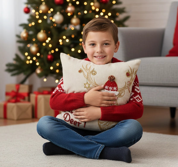 “Oh My Deer!” Embroidered Christmas Cushion Cover