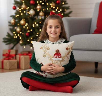 “Oh My Deer!” Embroidered Christmas Cushion Cover