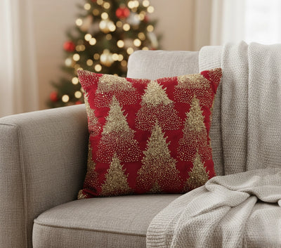 Luxury Red Velvet Cushion Cover with Golden Beaded!