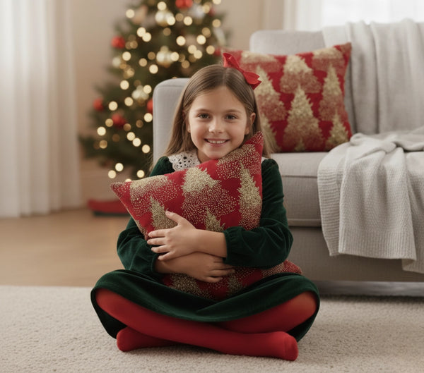 Luxury Red Velvet Cushion Cover with Golden Beaded!