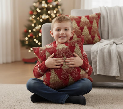 Luxury Red Velvet Cushion Cover with Golden Beaded!